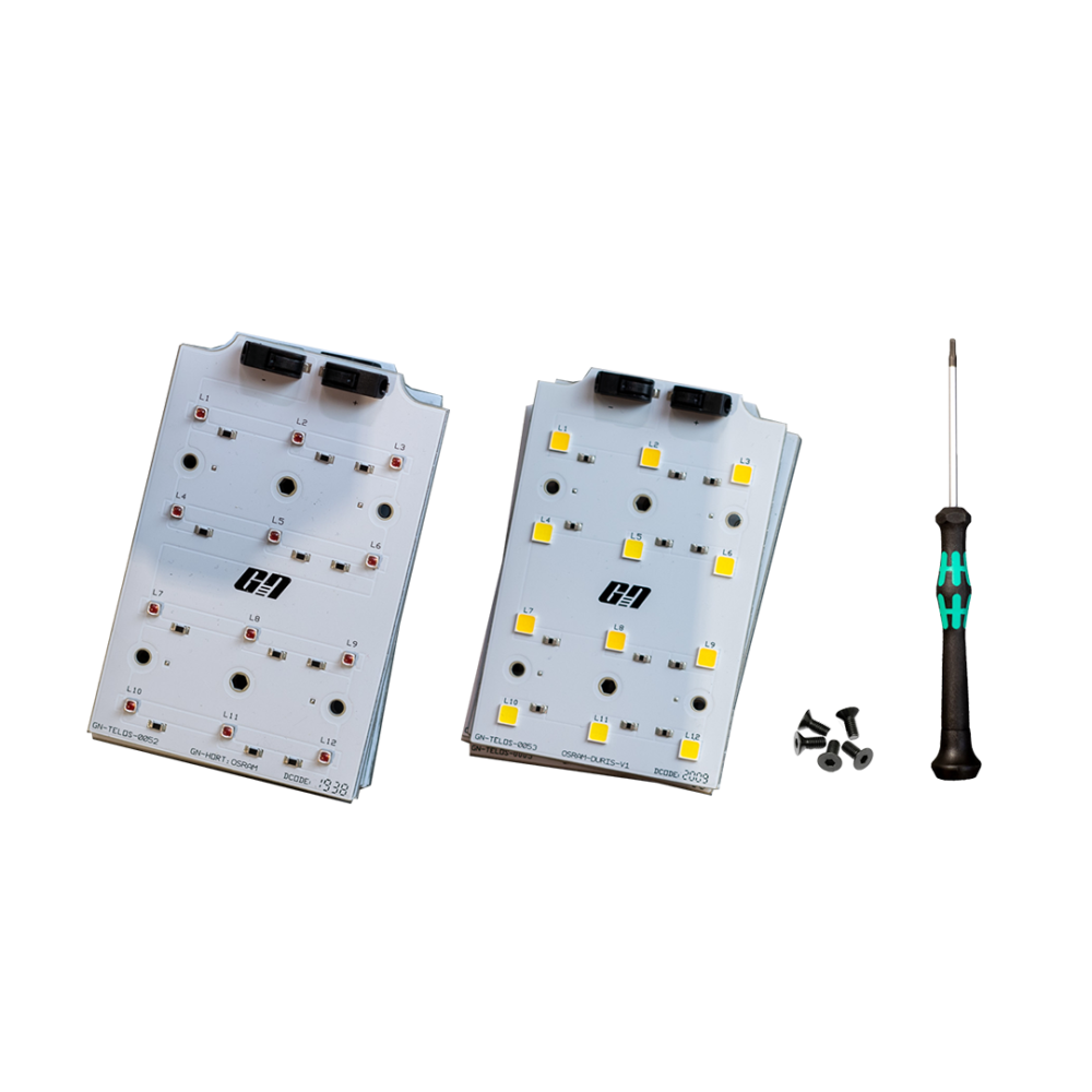 Telos red and white LED modules with 2mm hex screwdriver and screws