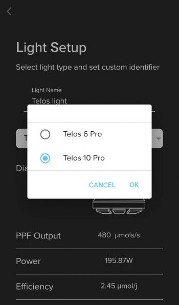 Telos app model selection screenshot